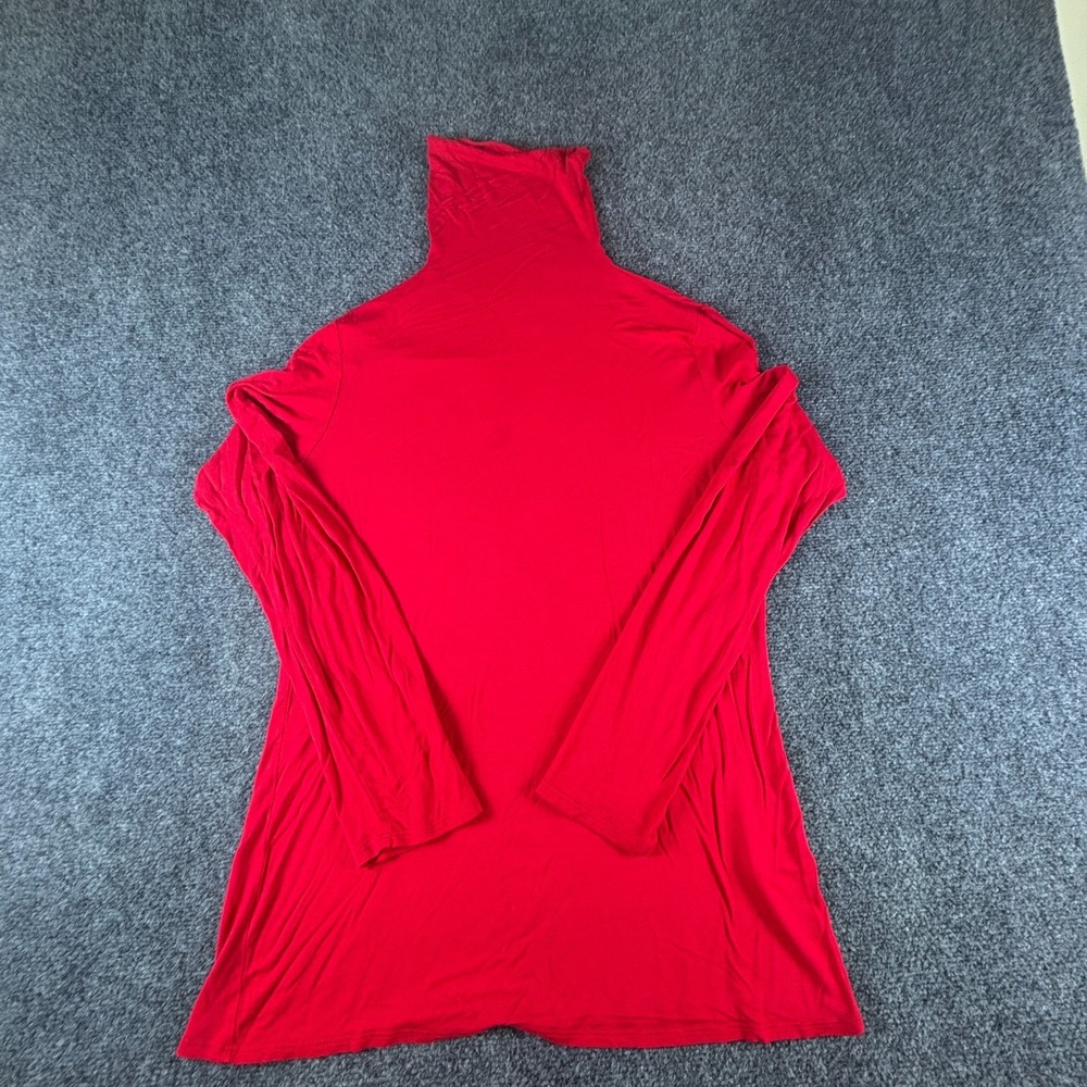 Eimin‎ Shirt Top Womens L Red Rayon Stretch Long Sleeve Turtleneck Pullover READ